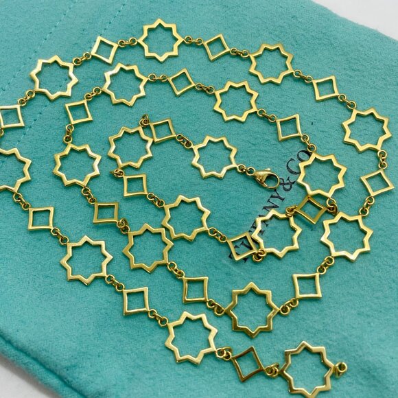 Tiffany & Co. 18K Yellow Gold Picasso Marrakesh Star Cutout Link Necklace 24" - Picture 12 of 14